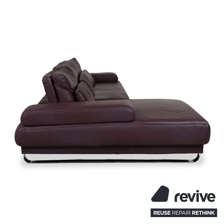 Ewald Schillig Harry Leder Chrom Ecksofa Bordeaux Aubergine Sofa Couch manuelle Funktion