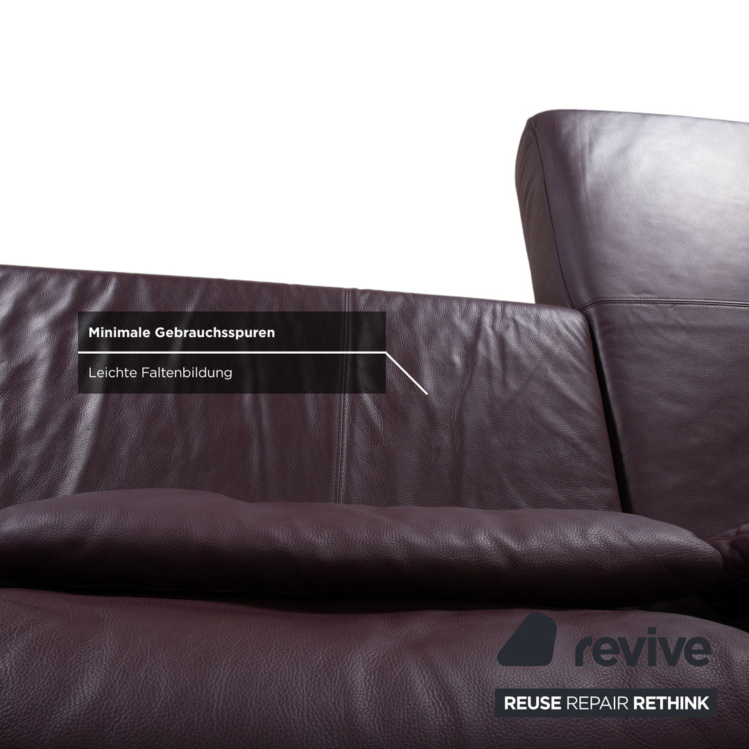 Ewald Schillig Harry Leder Chrom Ecksofa Bordeaux Aubergine Sofa Couch manuelle Funktion