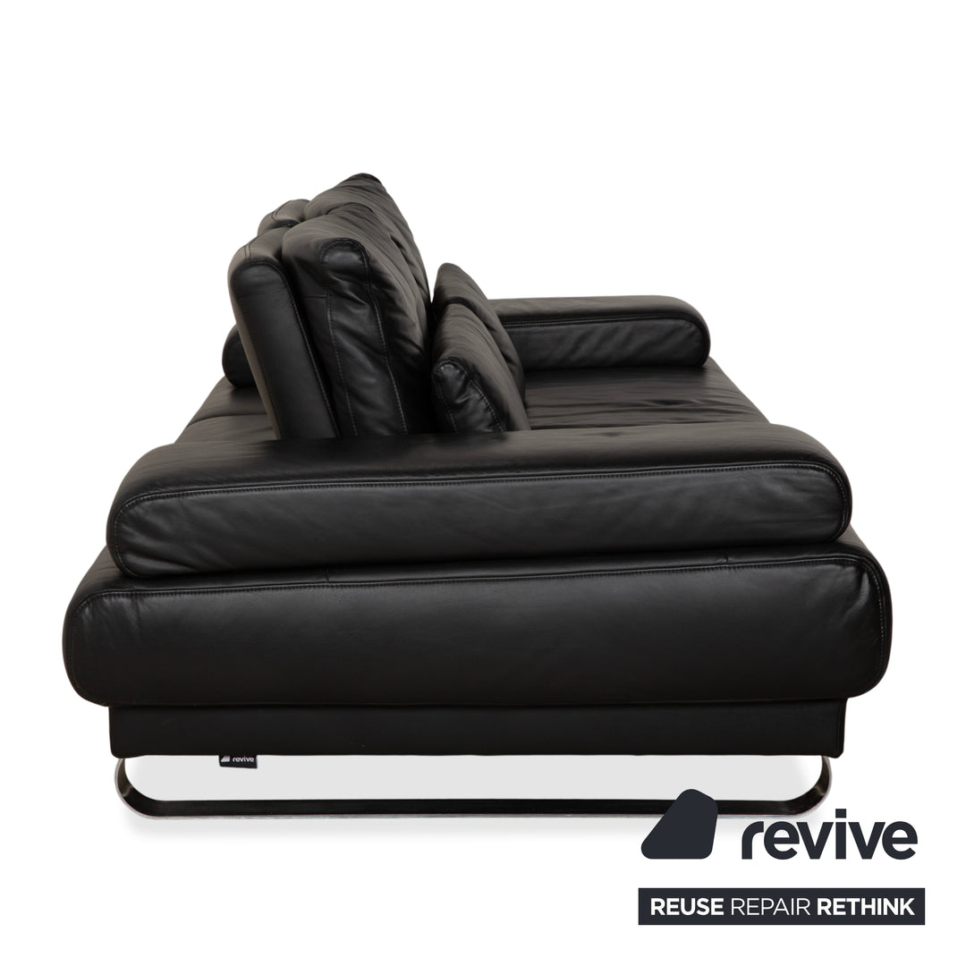 Ewald Schillig Harry Leder Chrom Zweisitzer Schwarz Sofa Couch manuelle Funktion