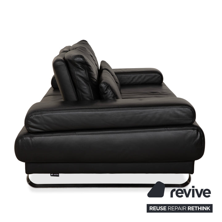 Ewald Schillig Harry Leder Chrom Zweisitzer Schwarz Sofa Couch manuelle Funktion