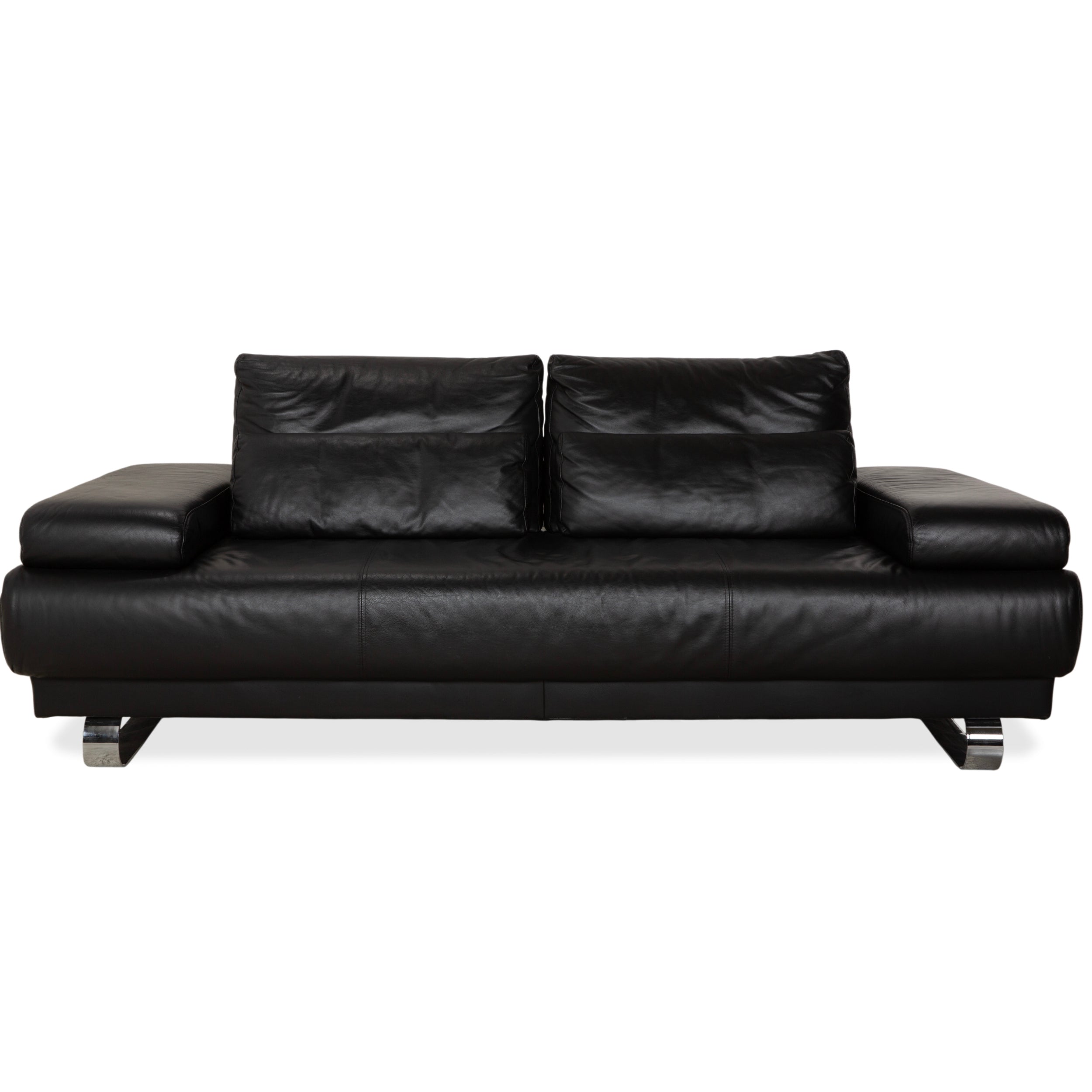 Ewald Schillig Harry Leder Chrom Zweisitzer Schwarz Sofa Couch manuelle Funktion