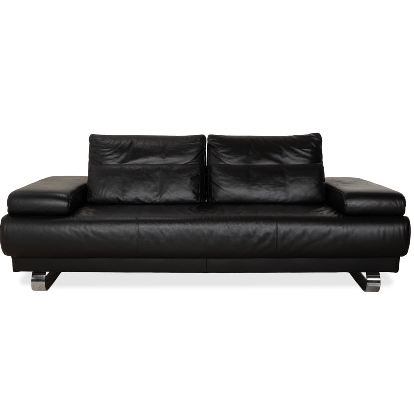 Ewald Schillig Harry Leder Chrom Zweisitzer Schwarz Sofa Couch manuelle Funktion