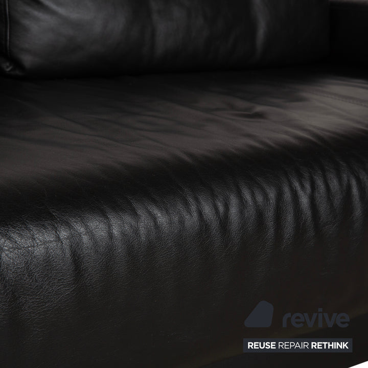 Ewald Schillig Harry Leder Chrom Zweisitzer Schwarz Sofa Couch manuelle Funktion