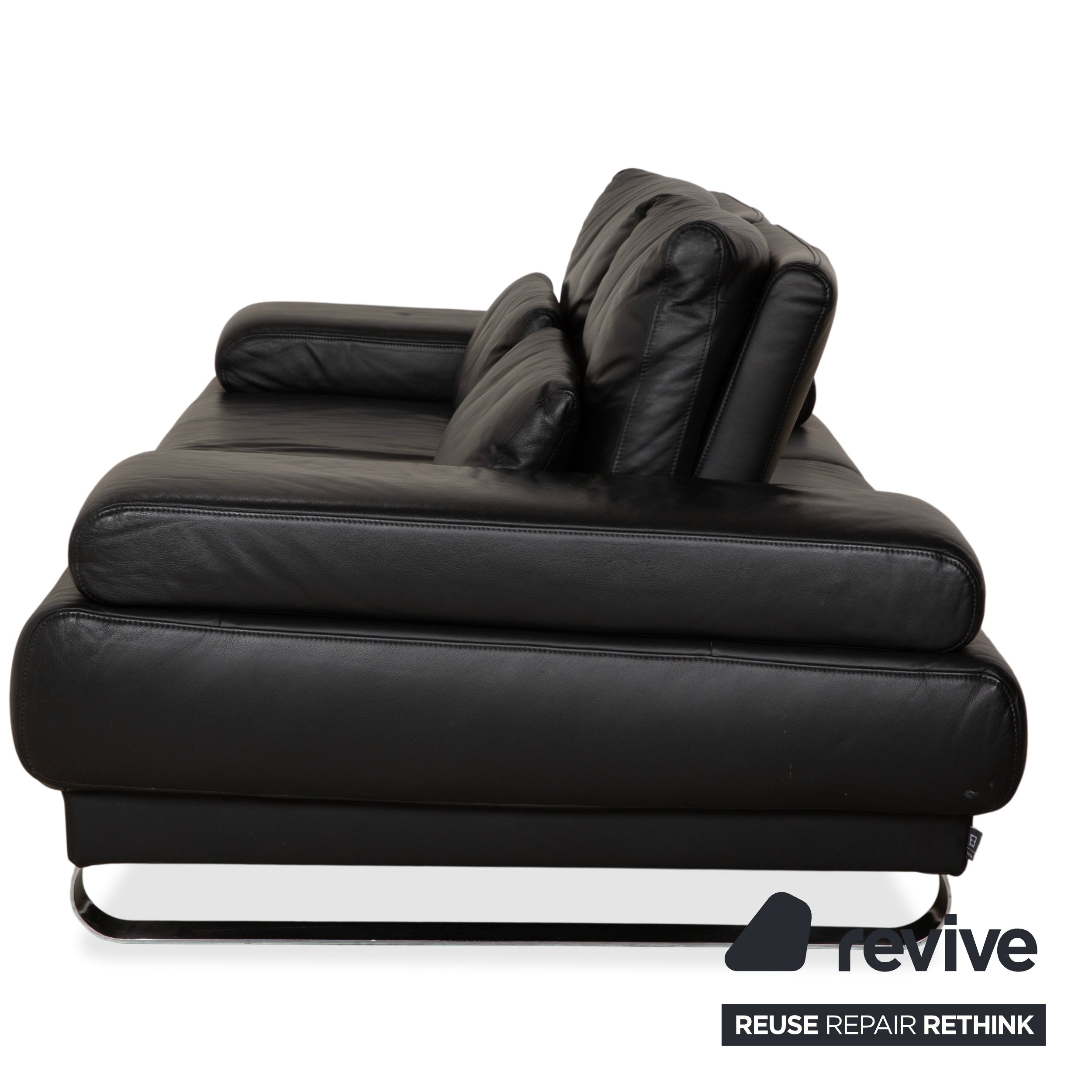 Ewald Schillig Harry Leder Chrom Zweisitzer Schwarz Sofa Couch manuelle Funktion