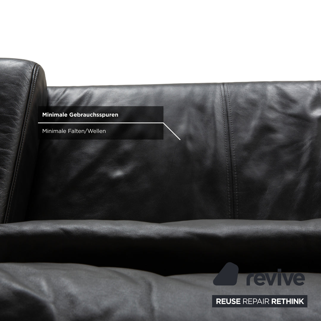 Ewald Schillig Harry Leder Chrom Zweisitzer Schwarz Sofa Couch manuelle Funktion
