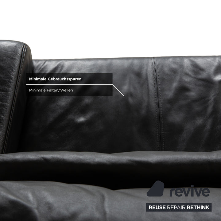 Ewald Schillig Harry Leder Chrom Zweisitzer Schwarz Sofa Couch manuelle Funktion