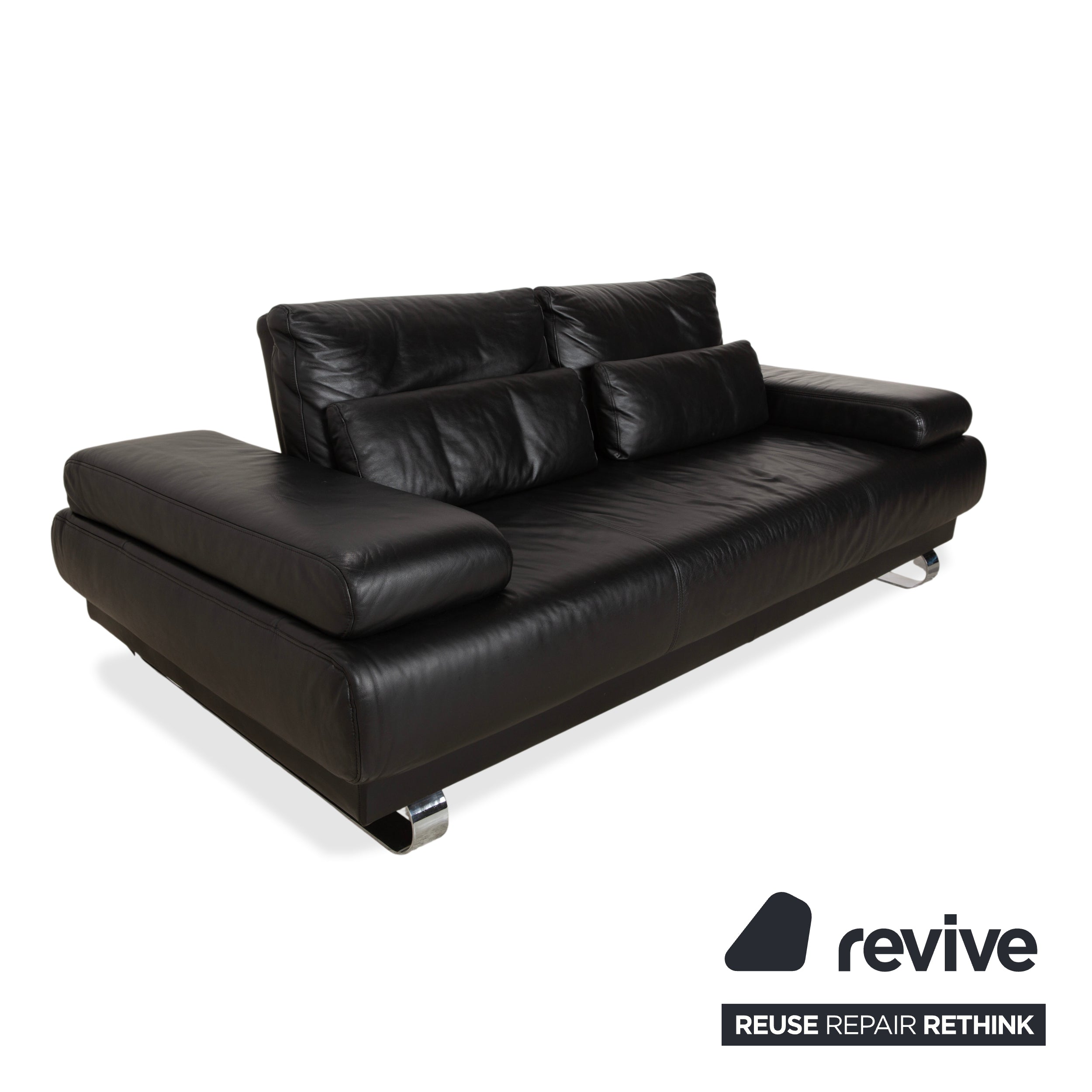 Ewald Schillig Harry Leder Chrom Zweisitzer Schwarz Sofa Couch manuelle Funktion