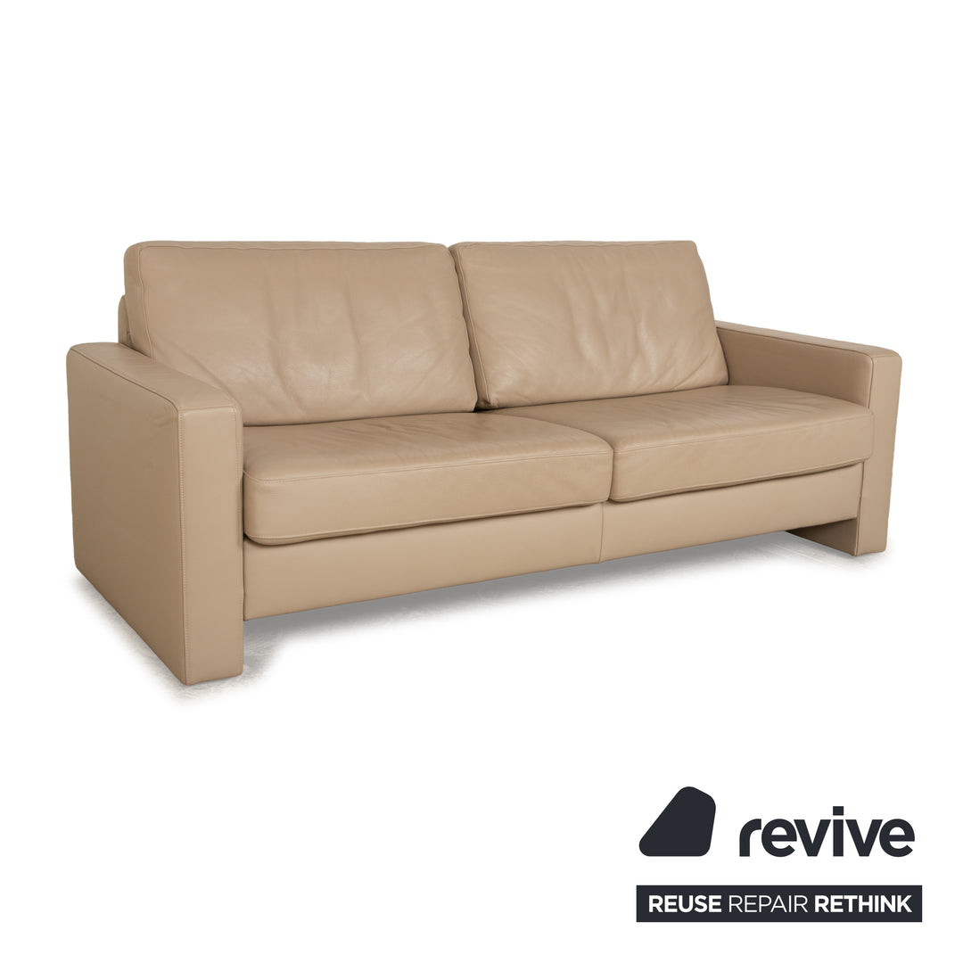 Ewald Schillig Leder Dreisitzer Beige Sofa Couch