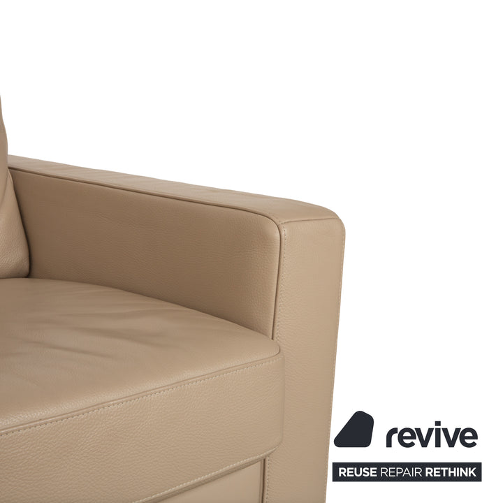 Ewald Schillig lædersofa, trepersoners, beige