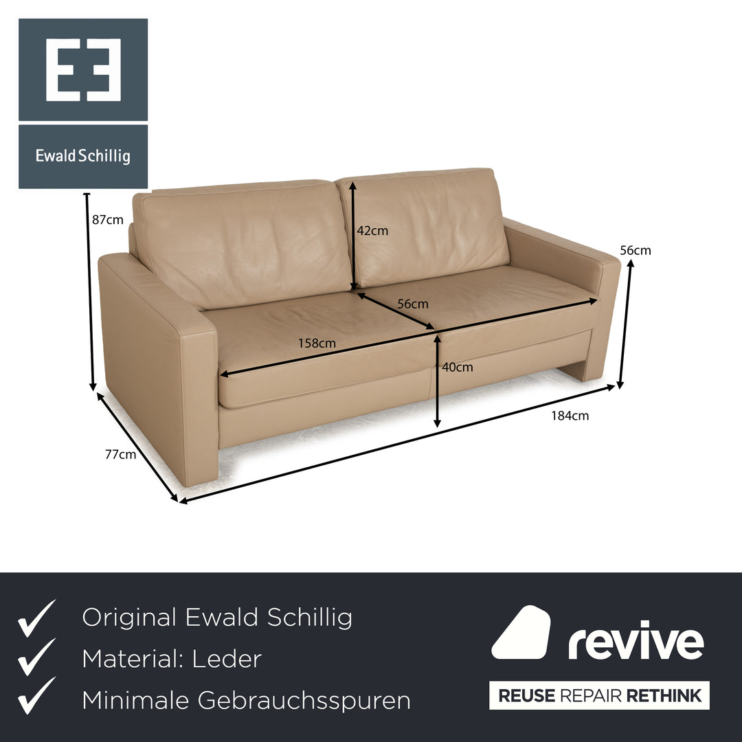 Ewald Schillig Leder Dreisitzer Beige Sofa Couch