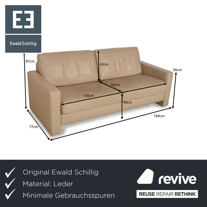 Ewald Schillig Leder Dreisitzer Beige Sofa Couch