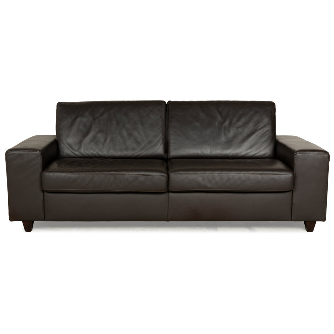 Canapé trois places en cuir marron foncé Ewald Schillig