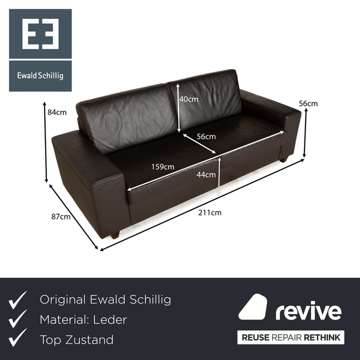 Canapé trois places en cuir marron foncé Ewald Schillig