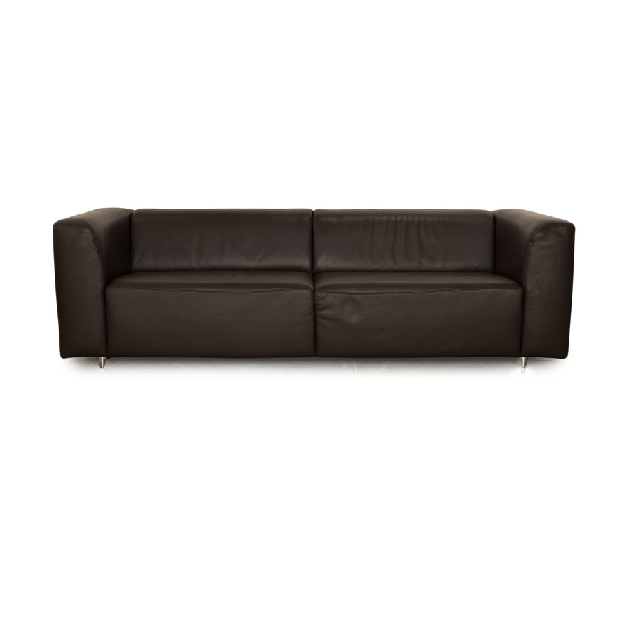 Ewald Schillig leather three-seater slate anthracite sofa couch