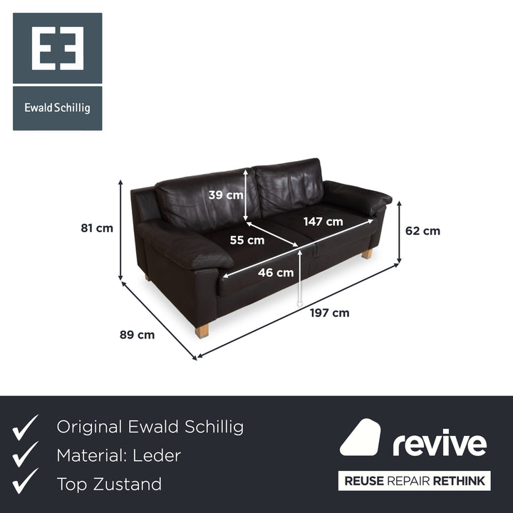 Ewald Schillig Leder Dunkelbraun Braun Dreisitzer Schwarz Sofa Couch