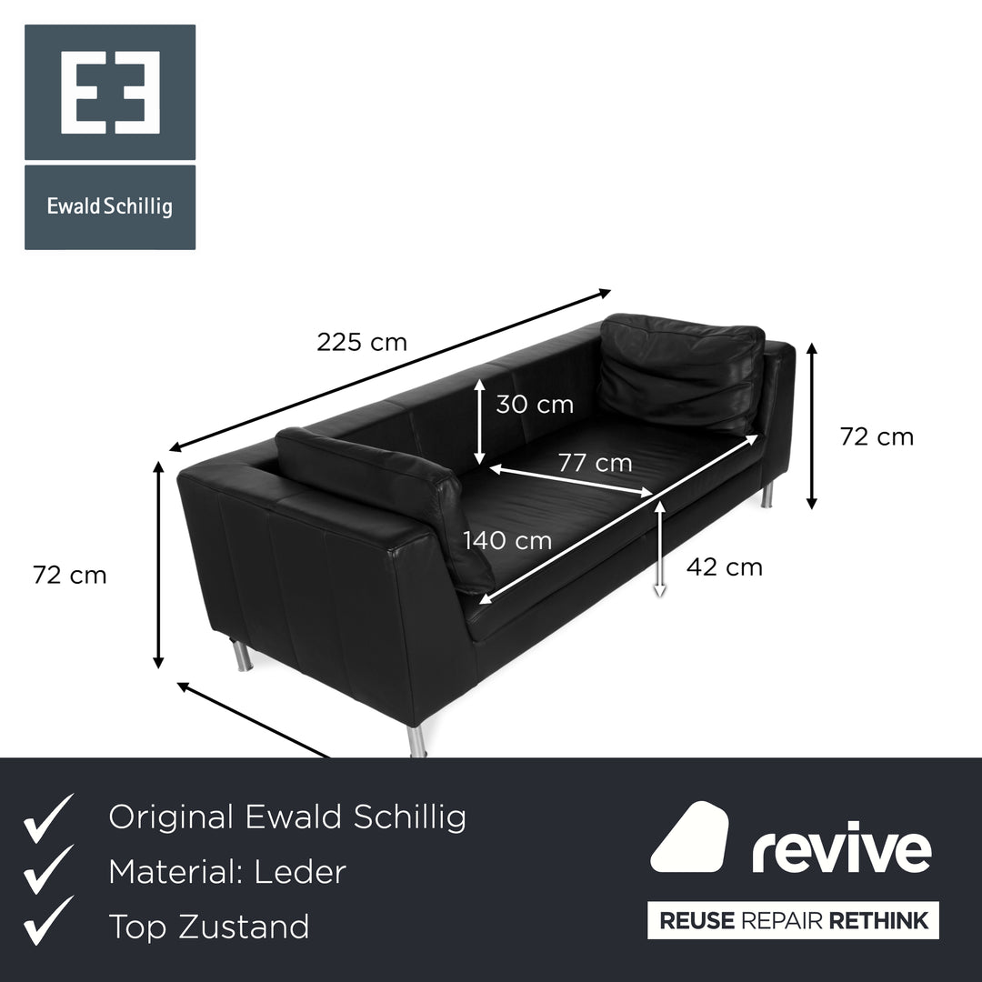 Ewald Schillig Leder Dreisitzer Schwarz Sofa Couch
