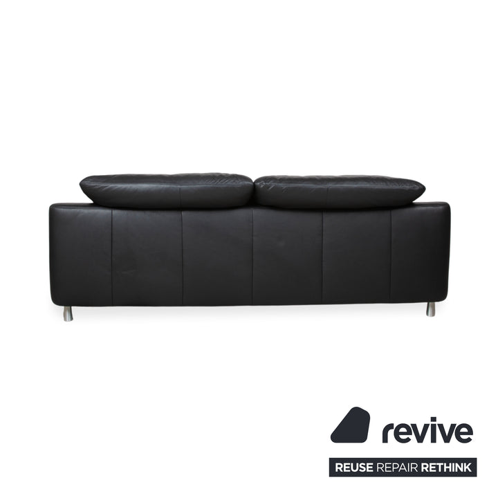 Ewald Schillig Leather Three-Seater Black Sofa Couch Manual Function