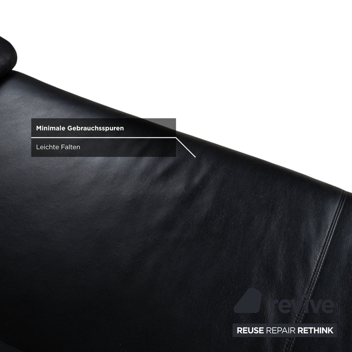 Ewald Schillig Leather Three-Seater Black Sofa Couch Manual Function
