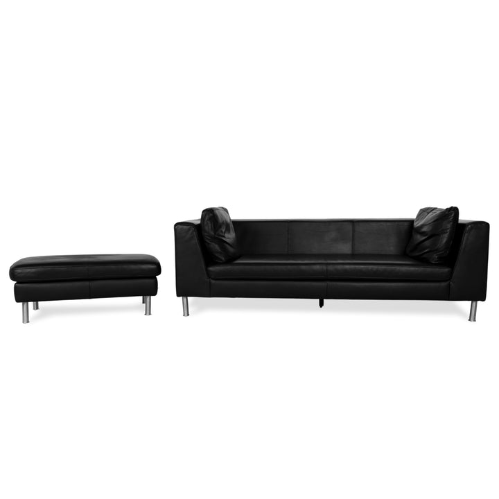 Ewald Schillig Leder Dreisitzer Schwarz Sofa Couch inkl. Hocker