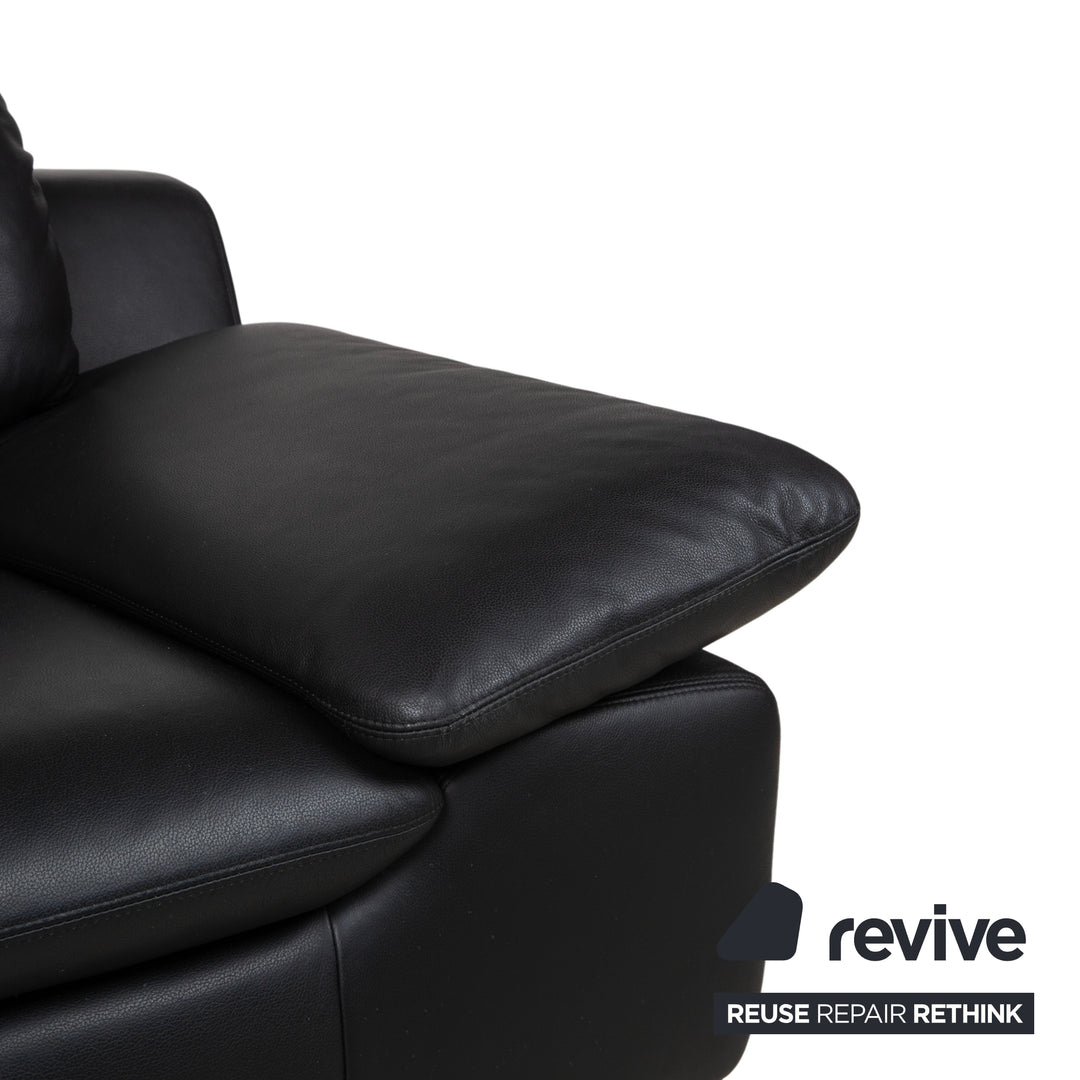 Ewald Schillig Leather Three-Seater Black Sofa Couch Manual Function