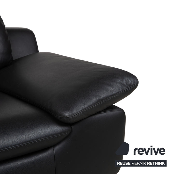 Ewald Schillig Leather Three-Seater Black Sofa Couch Manual Function