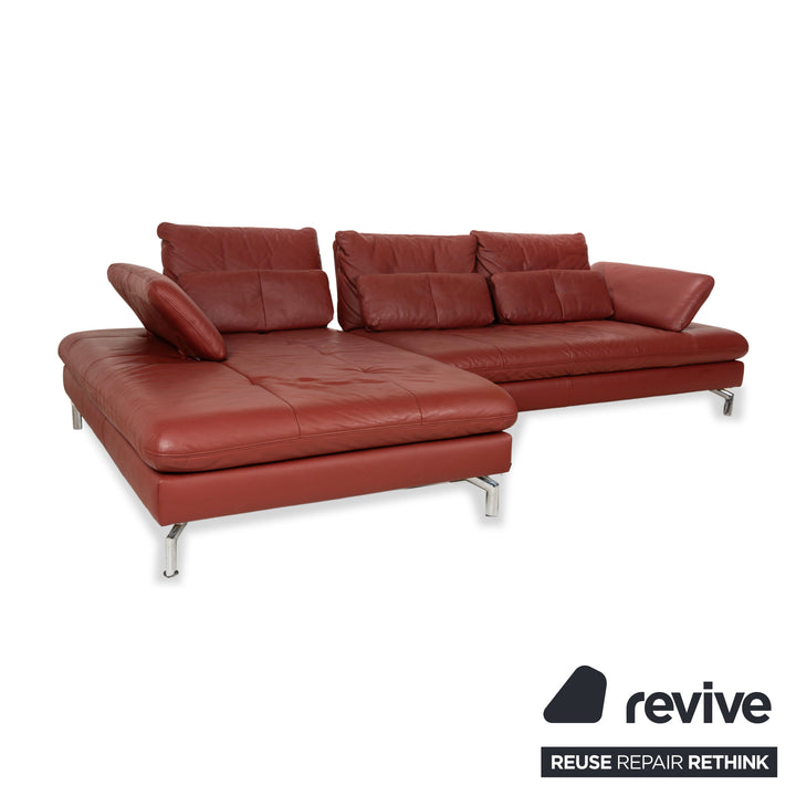 Ewald Schillig Leder Ecksofa Sofa Couch Braun Rot Recamiere Links manuelle Funktion