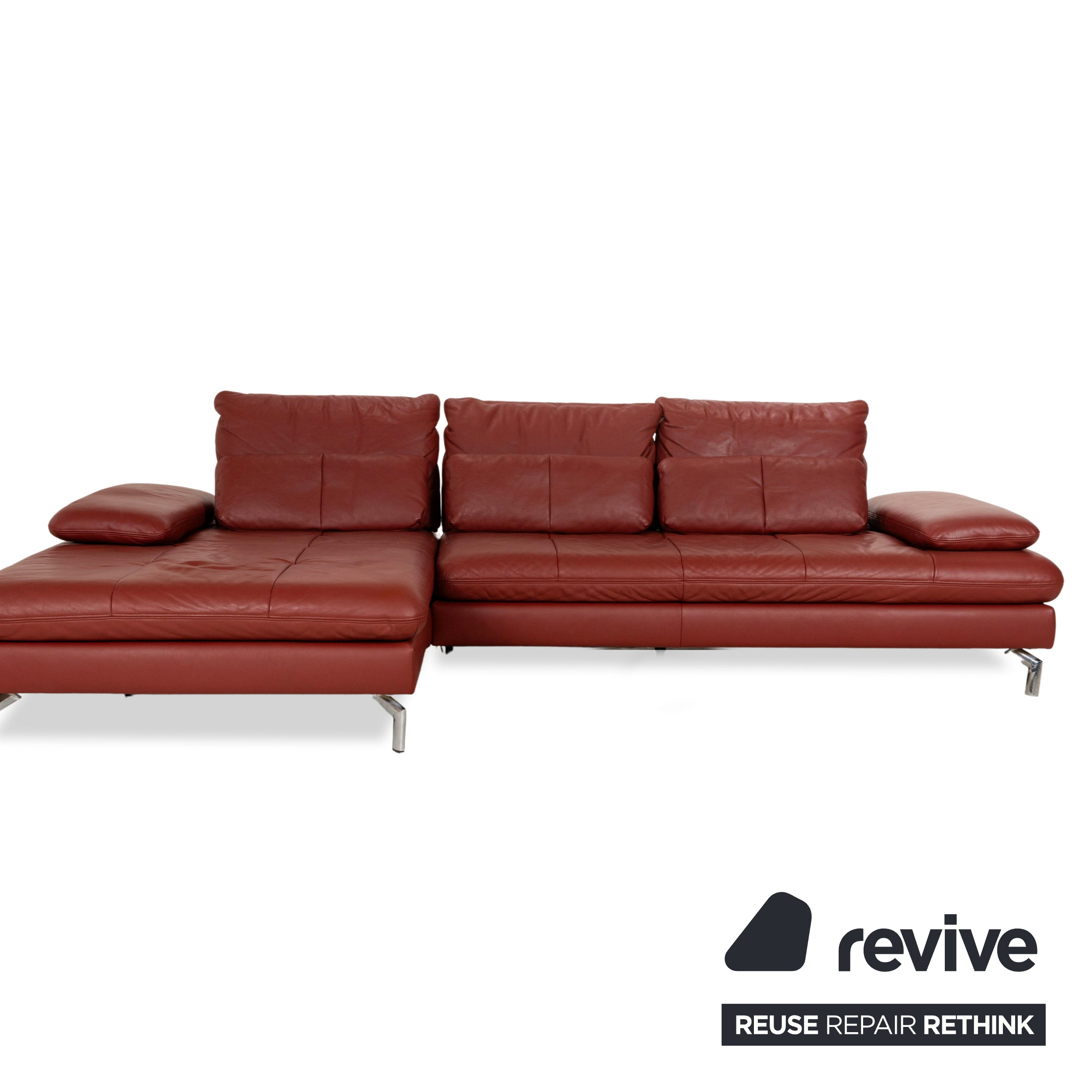 Ewald Schillig Leather Corner Sofa Couch Brown Red Recamiere Left manual function