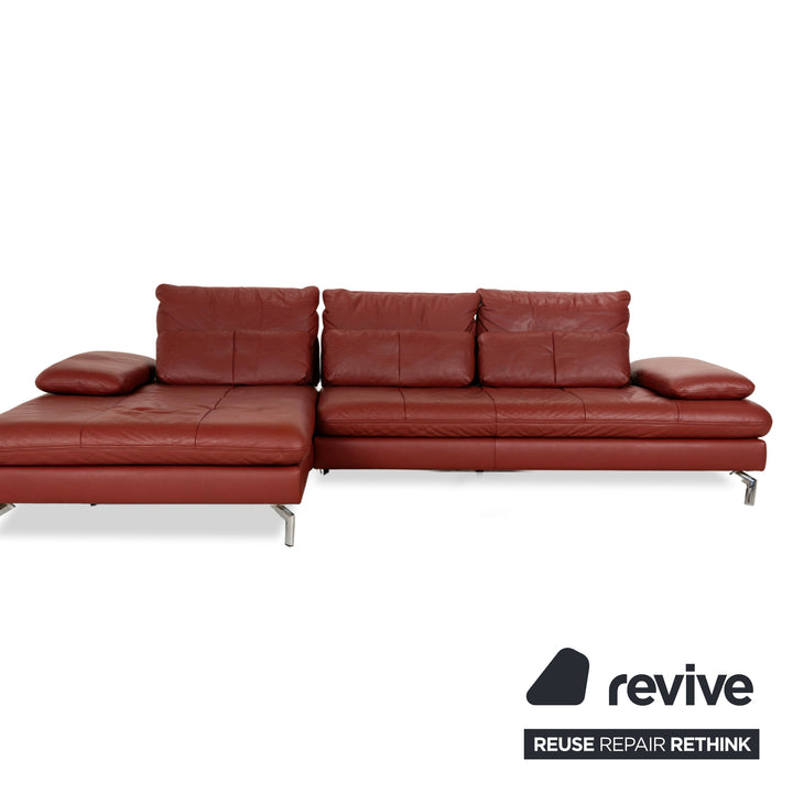 Ewald Schillig Leder Ecksofa Sofa Couch Braun Rot Recamiere Links manuelle Funktion