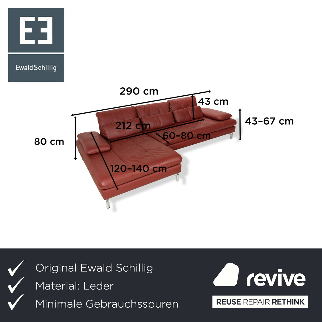 Ewald Schillig Leder Ecksofa Sofa Couch Braun Rot Recamiere Links manuelle Funktion