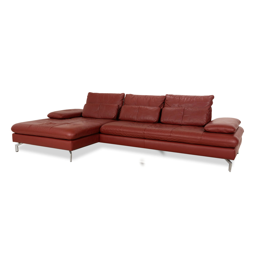 Ewald Schillig Leder Ecksofa Sofa Couch Braun Rot Recamiere Links manuelle Funktion