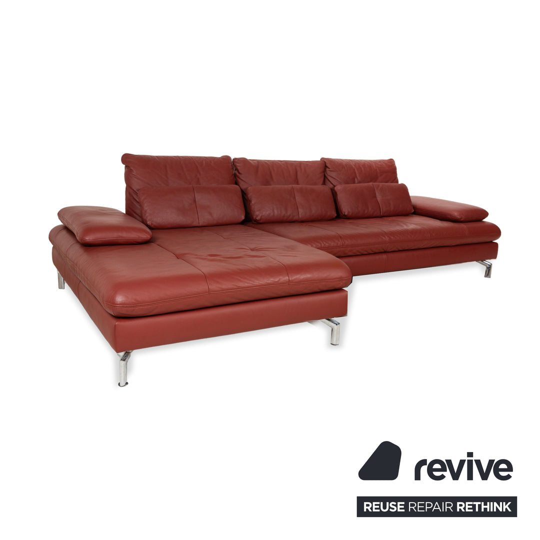 Ewald Schillig Leder Ecksofa Sofa Couch Braun Rot Recamiere Links manuelle Funktion