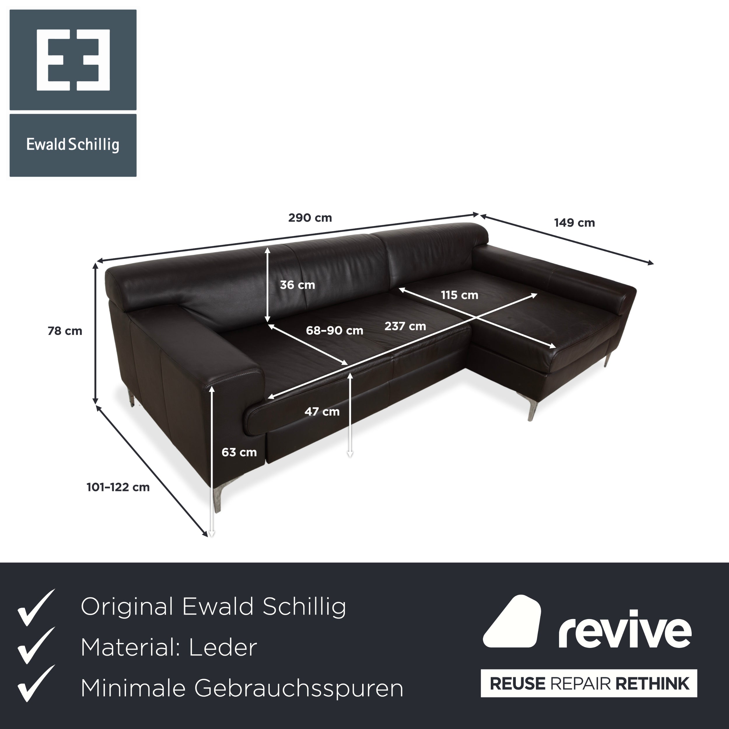 Ewald Schillig Leder Ecksofa Braun Sofa Couch manuelle Funktion