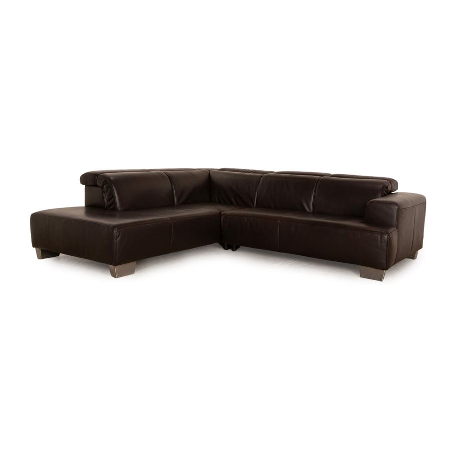 Ewald Schillig Leather Corner Sofa Dark Brown Recamiere Left Manual Function Sofa Couch