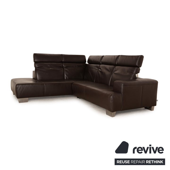 Ewald Schillig Leather Corner Sofa Dark Brown Recamiere Left Manual Function Sofa Couch