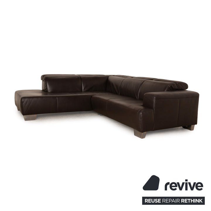Ewald Schillig Leather Corner Sofa Dark Brown Recamiere Left Manual Function Sofa Couch