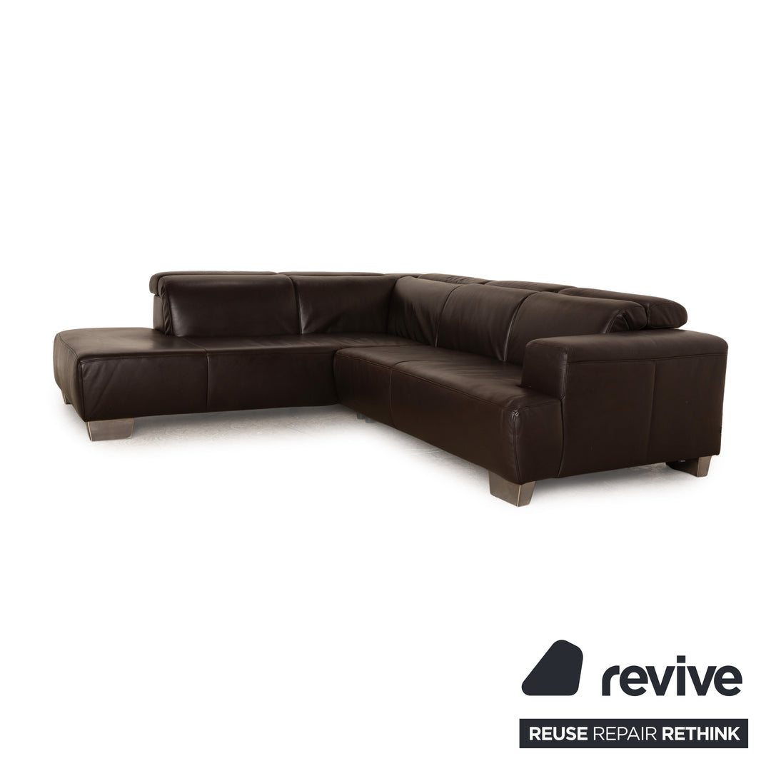 Ewald Schillig Leder Ecksofa Dunkelbraun Recamiere Links manuelle Funktion Sofa Couch