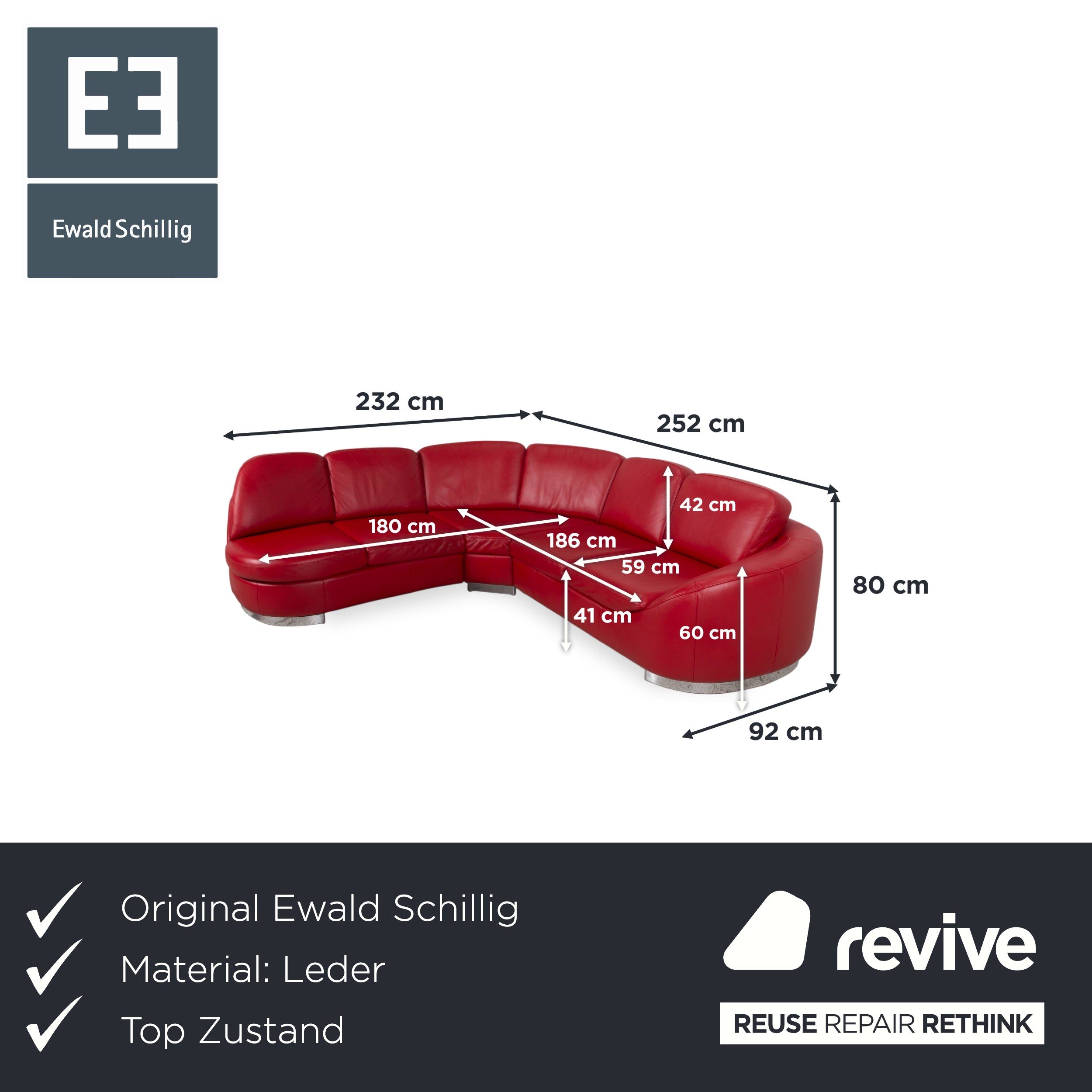 Ewald Schillig Leder Ecksofa Rot Rubin Sofa Couch