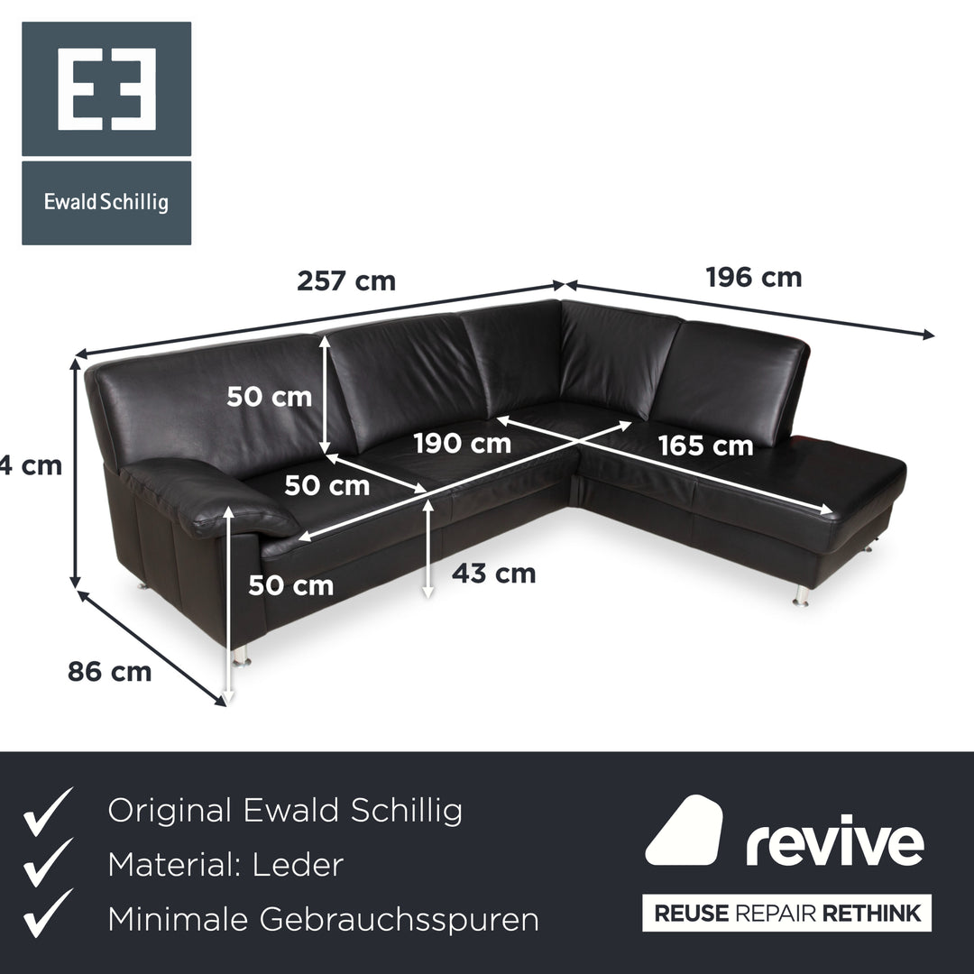 Ewald Schillig Leder Ecksofa Schwarz Couch Recamiere Rechts