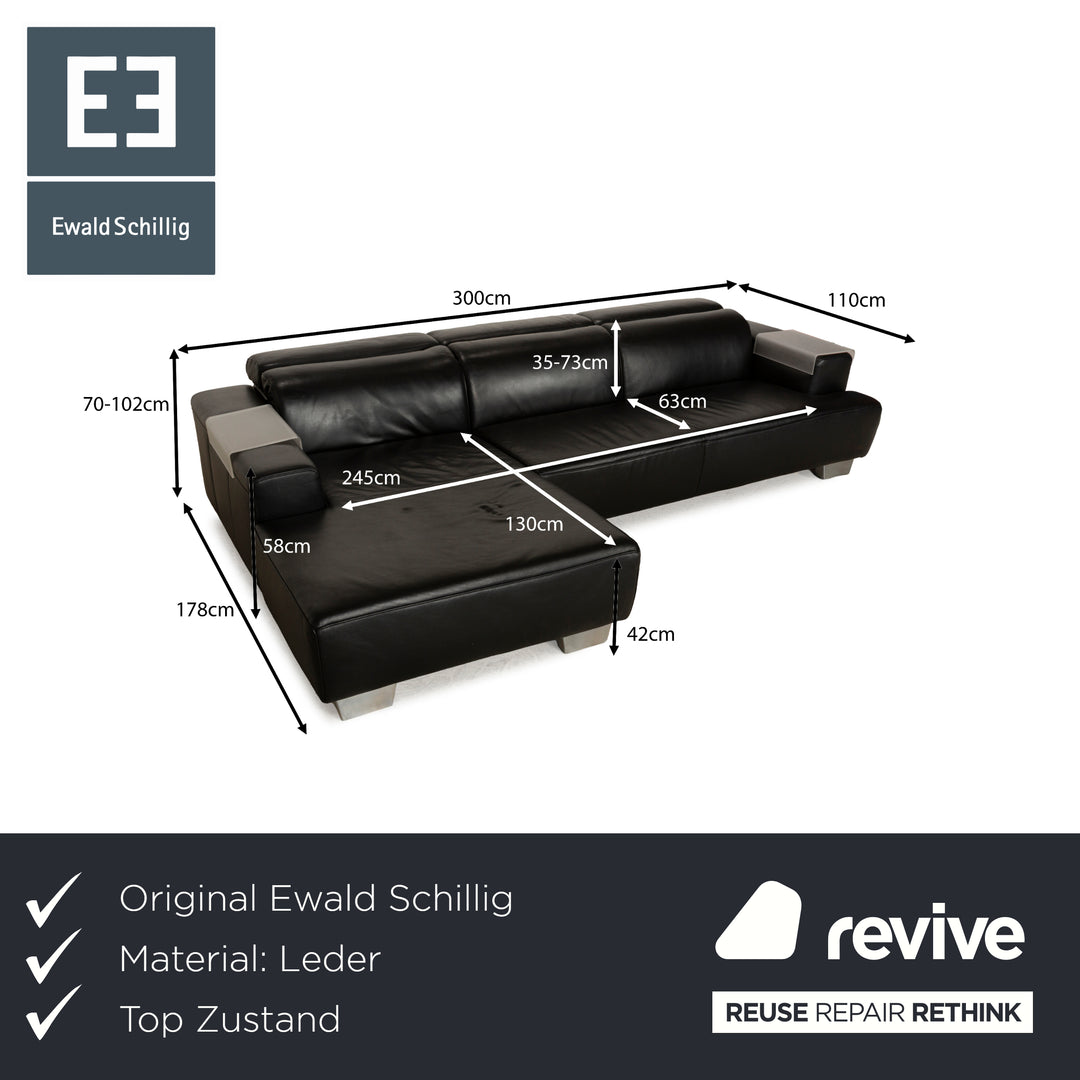 Ewald Schillig Leder Ecksofa Schwarz manuelle Funktion Récamière links Sofa Couch