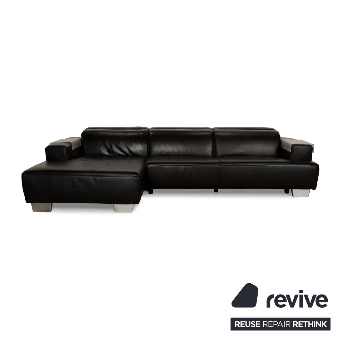 Ewald Schillig Leder Ecksofa Schwarz manuelle Funktion Récamière links Sofa Couch