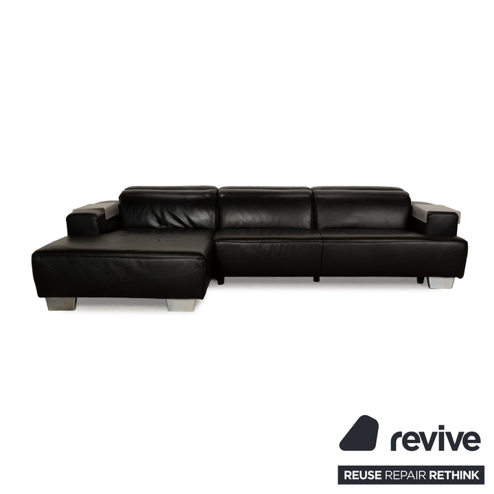 Ewald Schillig Leder Ecksofa Schwarz manuelle Funktion Récamière links Sofa Couch