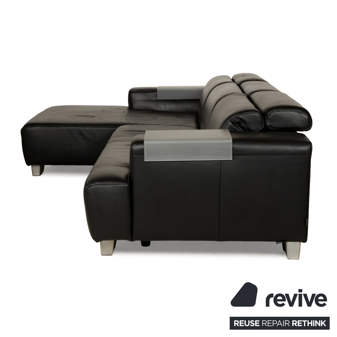 Ewald Schillig Leder Ecksofa Schwarz manuelle Funktion Récamière links Sofa Couch
