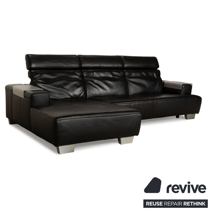 Ewald Schillig Leder Ecksofa Schwarz manuelle Funktion Récamière links Sofa Couch