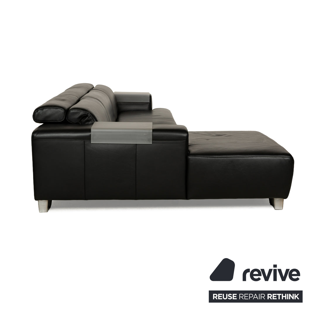 Ewald Schillig Leder Ecksofa Schwarz manuelle Funktion Récamière links Sofa Couch
