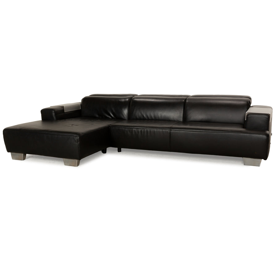 Ewald Schillig Leder Ecksofa Schwarz manuelle Funktion Récamière links Sofa Couch