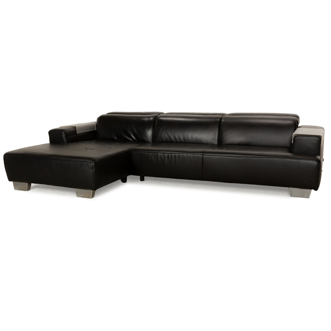 Ewald Schillig Leder Ecksofa Schwarz manuelle Funktion Récamière links Sofa Couch
