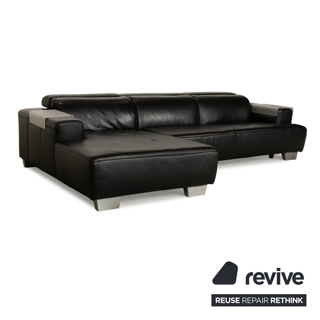 Ewald Schillig Leder Ecksofa Schwarz manuelle Funktion Récamière links Sofa Couch