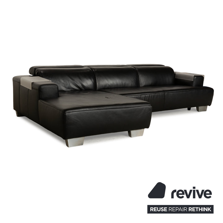Ewald Schillig Leder Ecksofa Schwarz manuelle Funktion Récamière links Sofa Couch
