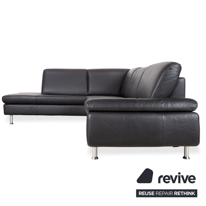 Ewald Schillig Canapé d'angle en cuir noir Canapé avec fonction manuelle