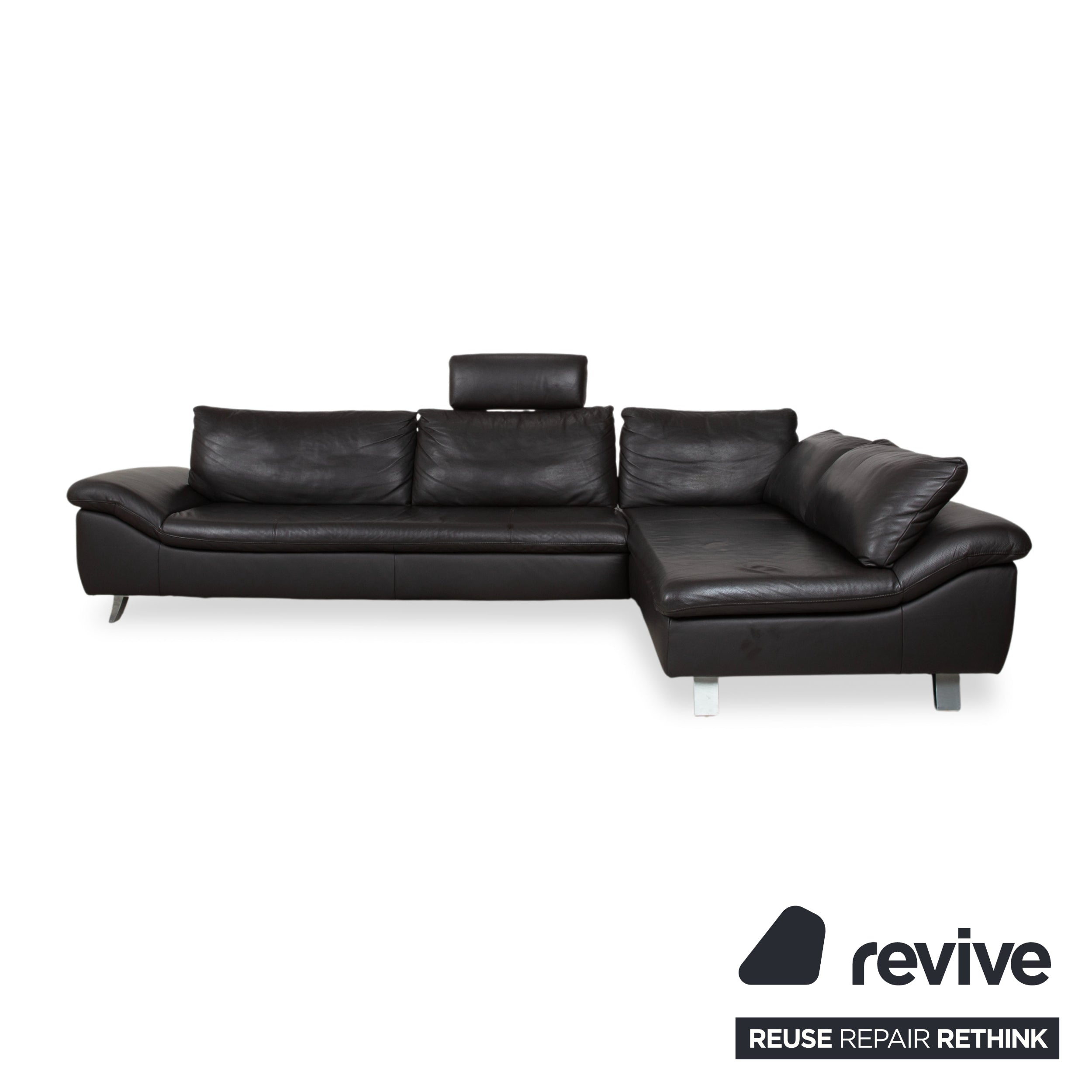 Ewald Schillig Leder Ecksofa Schwarz Sofa Couch manuelle Funktion Kopfstütze